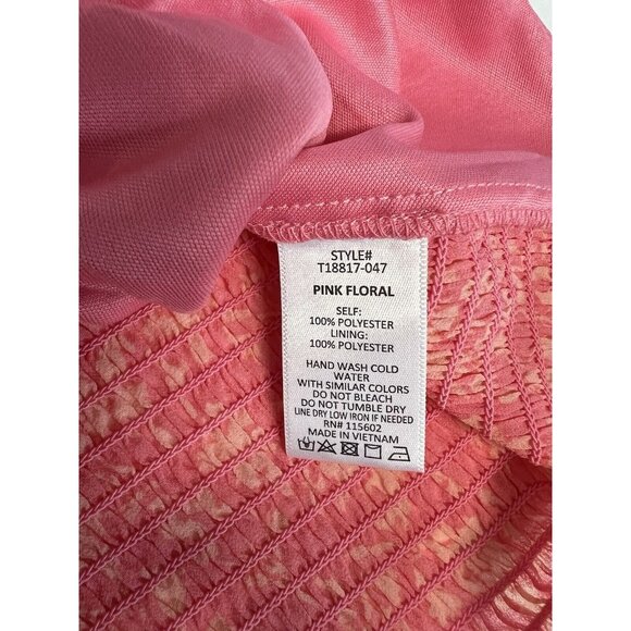 Lush Floral Ruched Front Blouse~Size Medium~Pink Smocked Back Top NWOT  L13 16 - Picture 10 of 11